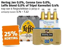 Poiesz Hertog Jan 0.0%, Corona Cero 0.0%, Leffe blond 0.0% of Tripel Karmeliet 0.4% aanbieding