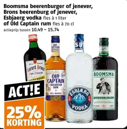 Poiesz Boomsma beerenburger of jenever, Brons beerenburg of jenever, Esbjaerg vodka of Old Captain rum aanbieding