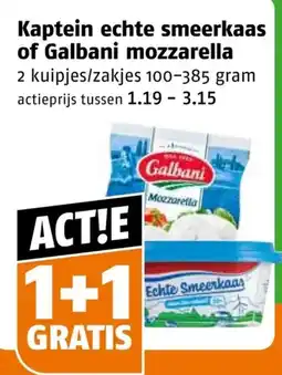Poiesz Kaptein echte smeerkaas of Galbani mozzarella aanbieding