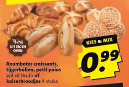 Boni Roomboter croissants, tijgerbollen, petit pains wit of bruin of kaiserbroodjes aanbieding