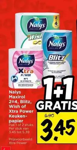 Vomar Voordeelmarkt Nalys Maxirol 234, Blitz, Wish of Xtra Power Keuken- papier aanbieding