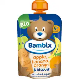 Jumbo Bambix Knijpzakje Appel, Banaan, Sinaasappel & Koekjes Bio 6M+ 100g aanbieding