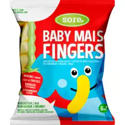 Jumbo Soré Baby Mais Fingers Biologisch Tussendoortje Aardbei Smaak 6m+ 35 g aanbieding