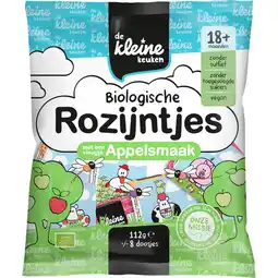 Jumbo De Kleine Keuken Biologische Rozijntjes met een Vleugje Appelsmaak 18+ Maanden 112 g aanbieding