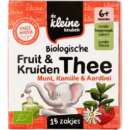 Jumbo De Kleine Keuken Biologische Fruit & Kruidenthee Munt, Kamille & Aardbei 6+ Maanden 15 Zakjes 19,5 g aanbieding