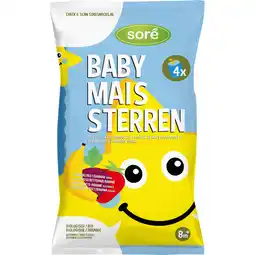 Jumbo Soré Baby Mais Sterren Biologisch Tussendoortje Aardbei/Biet/Banaan Smaak 8m+ 4 x 15 g aanbieding