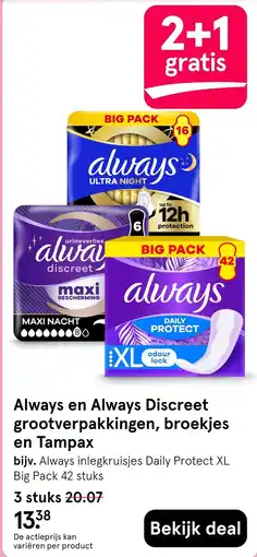 Etos Always en Always Discreet grootverpakkingen, broekjes en Tampax aanbieding