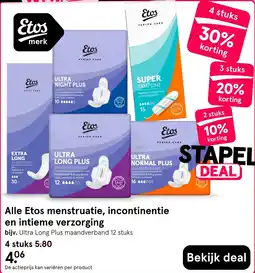 Etos Alle etos menstruatie, incontinentie en intieme verzorging aanbieding