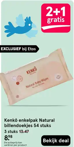 Etos Kenkô enkelpak Natural billendoekjes 54 stuks aanbieding