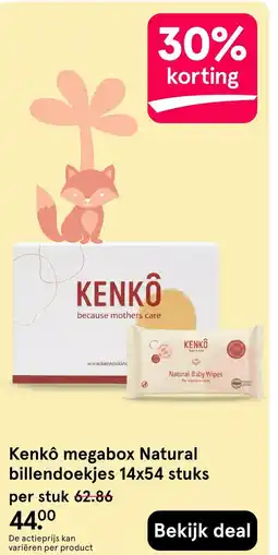 Etos Kenkô megabox Natural billendoekjes 14x54 stuks aanbieding