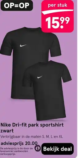 Etos Nike Dri-fit park sportshirt zwart aanbieding