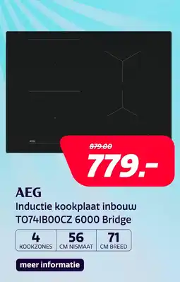 Electroworld AEG Inductie kookplaat inbouw TO741B00CZ 6000 Bridge aanbieding