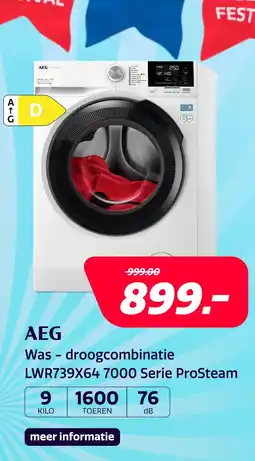 Electroworld AEG Was droogcombinatie LWR739X64 7000 Serie ProSteam aanbieding