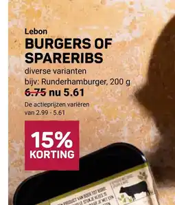 Ekoplaza Lebon BURGERS OF SPARERIBS aanbieding