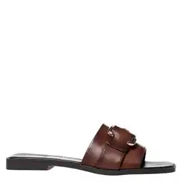 Wehkamp Copenhagen Shoes Kiss leren slippers met siergesp donkerbruin aanbieding