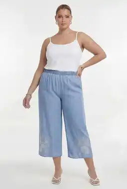 Wehkamp YOEK wide leg regularwaist broek broderie light blue denim aanbieding