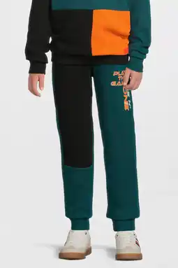 Wehkamp Orange Stars colourblock fleece joggingbroek Adam met printopdruk teal aanbieding
