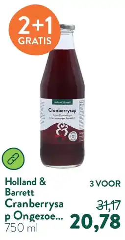 Holland & Barrett Cranberrysap Ongezoet – 750ml aanbieding