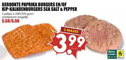 De Boerenschuur Gerookte paprika burgers en/of kip-kalkoenburgers sea salt & pepper aanbieding