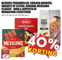 De Boerenschuur Beckers Frikandellen, Chicken Burgers, Nuggets of Sticks, Original Mexicano Classic - Oven & Airfryer of Mekkafood Streetfood aanbieding