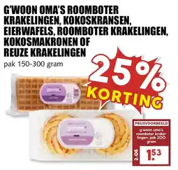 De Boerenschuur G'woon Oma's Roomboter Krakelingen, Kokoskransen, Eierwafels, Roomboter Krakelingen, Kokosmakronen of Reuze Krakelingen aanbieding