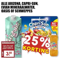 De Boerenschuur alle arizona, capri-sun, evian mineraalwater, oasis of schweppes aanbieding