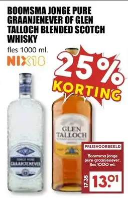 De Boerenschuur boomsma jonge pure graanjenever of glen talloch blended scotch whisky aanbieding