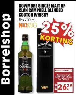 De Boerenschuur bowmore single malt of clan campbell blended scotch whisky aanbieding