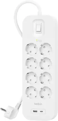 Coolblue Belkin Stekkerdoos 8-voudig 2 meter met usb A/C 18W Wit aanbieding