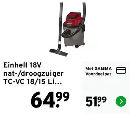 GAMMA Einhell 18V nat-/droogzuiger TC-VC 18/15 Li... aanbieding