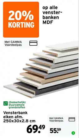 GAMMA Vensterbank eiken afm. 250x30x2.8 cm aanbieding