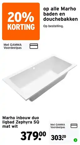 GAMMA Marho Inbouw Duo Ligbad Zephyra SQ Mat Wit aanbieding