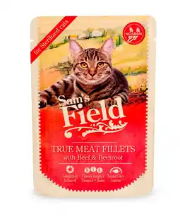 Pets Place Sam's Field Cat Maaltijdzakjes Sterilized True Meat Filets - Kattenvoer - Kip Rund Rode Biet 85 g aanbieding