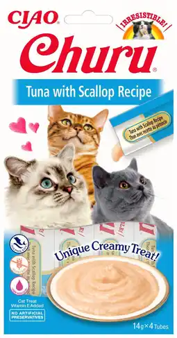 Pets Place Inaba Churu Purée - Kattensnack - Tonijn Jacobsschelp 70 g aanbieding