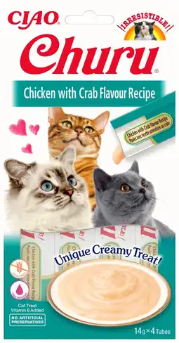 Pets Place Inaba Churu Purée - Kattensnack - Kip Krab 4x14 g aanbieding