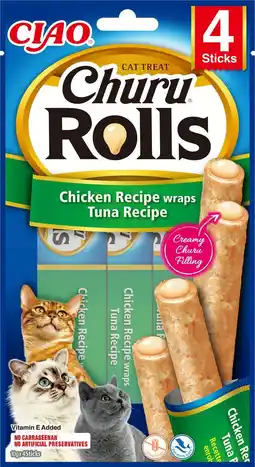 Pets Place Inaba Churu Rolls - Kattensnack - Kip Tonijn 58 g aanbieding