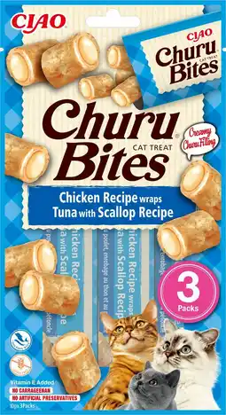 Pets Place Inaba Churu Bites - Kattensnack - Tonijn Jacobsschelp 3x10 g aanbieding