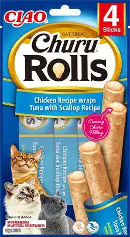 Pets Place Inaba Churu Rolls - Kattensnack - Kip Tonijn Jacobsschelp 15 g 4 stuks aanbieding