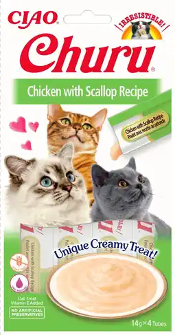 Pets Place Inaba Churu Purée - Kattensnack - Kip Jacobsschelp 15 g 4 stuks aanbieding