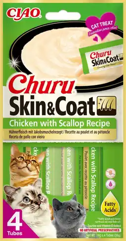 Pets Place Inaba Churu Skin&Coat - Kattensnack - Kip Jacobsschelp 4x14 g aanbieding