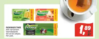 Dekamarkt Pickwick thee alle varianten 40 of 50 zakjes per pak aanbieding