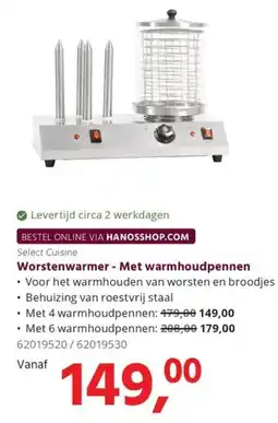 HANOS Select Cuisine Worstenwarmer - Met warmhoudpennen aanbieding