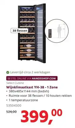 HANOS Select Cuisine Wijnklimaatkast YH-38 - 1 Zone aanbieding