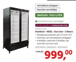 HANOS Select Cuisine Koelkast - 1023L - Eco Line - 2 Deurs aanbieding