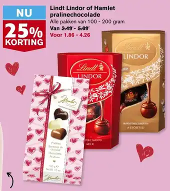 Hoogvliet Lindt lindor of hamlet pralinechocolade 100-200g aanbieding