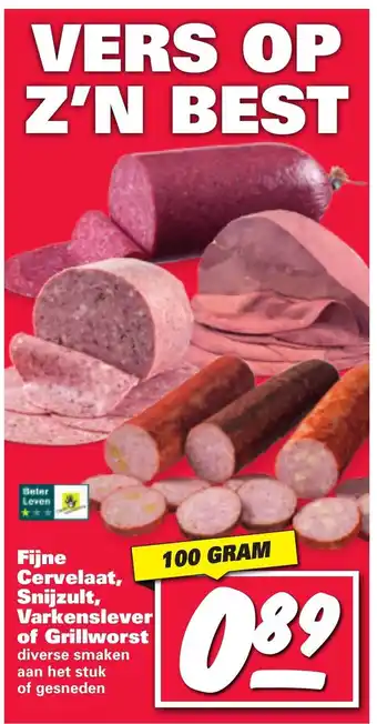 Nettorama Fijne cervelaat , snijzult, varkenslever of grillworst 100g aanbieding