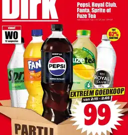 Dirck 3 Pepsi, Royal Club, Fanta, Sprite of Fuze Tea aanbieding