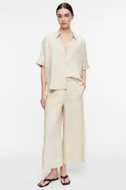 Wehkamp comma linnen wide leg broek - beige aanbieding