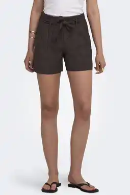 Wehkamp ONLY high waist regular fit short met linnen - bruin aanbieding