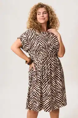 Wehkamp Miss Etam Plus zomerjurk met zebraprint zand aanbieding